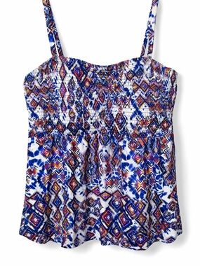 Swimsuits For All Smocked Tankini Swim Top Blue Purple Boho Plus Size 24